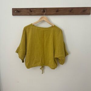 Gauze cotton cropped yellow linen top
